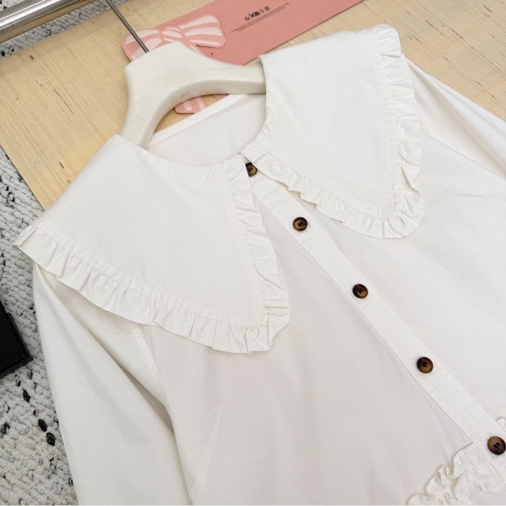 Ganni White Ruffled Button-Down Shirt - Picture 6 of 8
